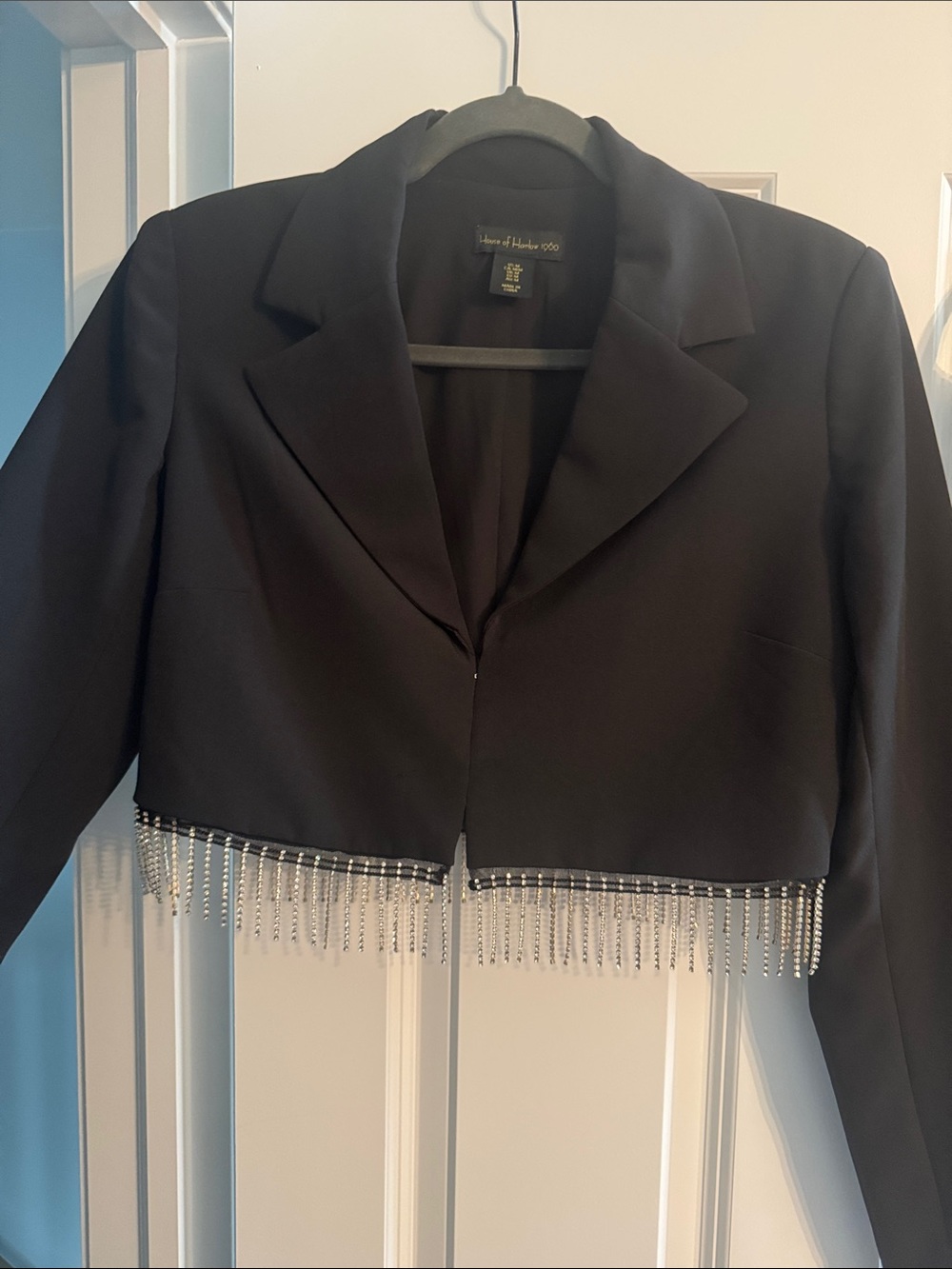 House of Harlow 1960 Black Cropped Blazer and Crystal-Trim Skirt Set - Picture 4 of 10